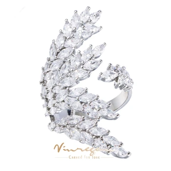 Vinregem Bohemia Lab Сапфировый Драгоценный Камень Sona Diamonds Открытое Кольцо для Женщин Подарки Юбилейная Коктейльная Вечеринка Изысканные Ювелирные Изделия Оптом