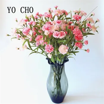 YO CHO Свадебные Цветы из искусственного шелка, Цветы гвоздики, 6 веток, 1 букет, подарок матери, Рождественские украшения для дома