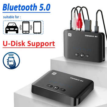 Аудиоприемник Bluetooth 5.0, U-диск, NFC, 3,5 мм Разъем AUX, стереомузыкальный беспроводной адаптер и пульт дистанционного управления для автомобильного усилителя динамиков