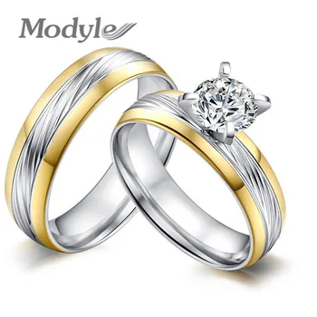 Модные обручальные кольца Modyle с фианитами и кольцом из нержавеющей стали для помолвки разного размера, изысканные украшения для женщин и мужчин