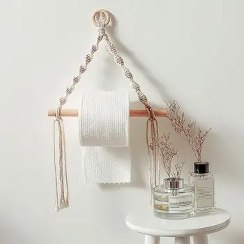 Подвесная полка Декор спальни в скандинавском стиле Деревянная веревка для хранения бумажных полотенец